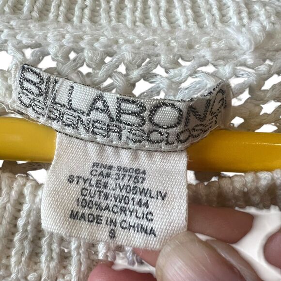 Billabong Designer Closet Open Knit Sweater Women Sz Small Cream Long Sleeve Net - Picture 5 of 11